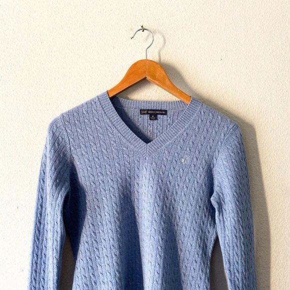 Brooks Brothers blue vneck cable knit sweater M cotton wool blend - Picture 2 of 5